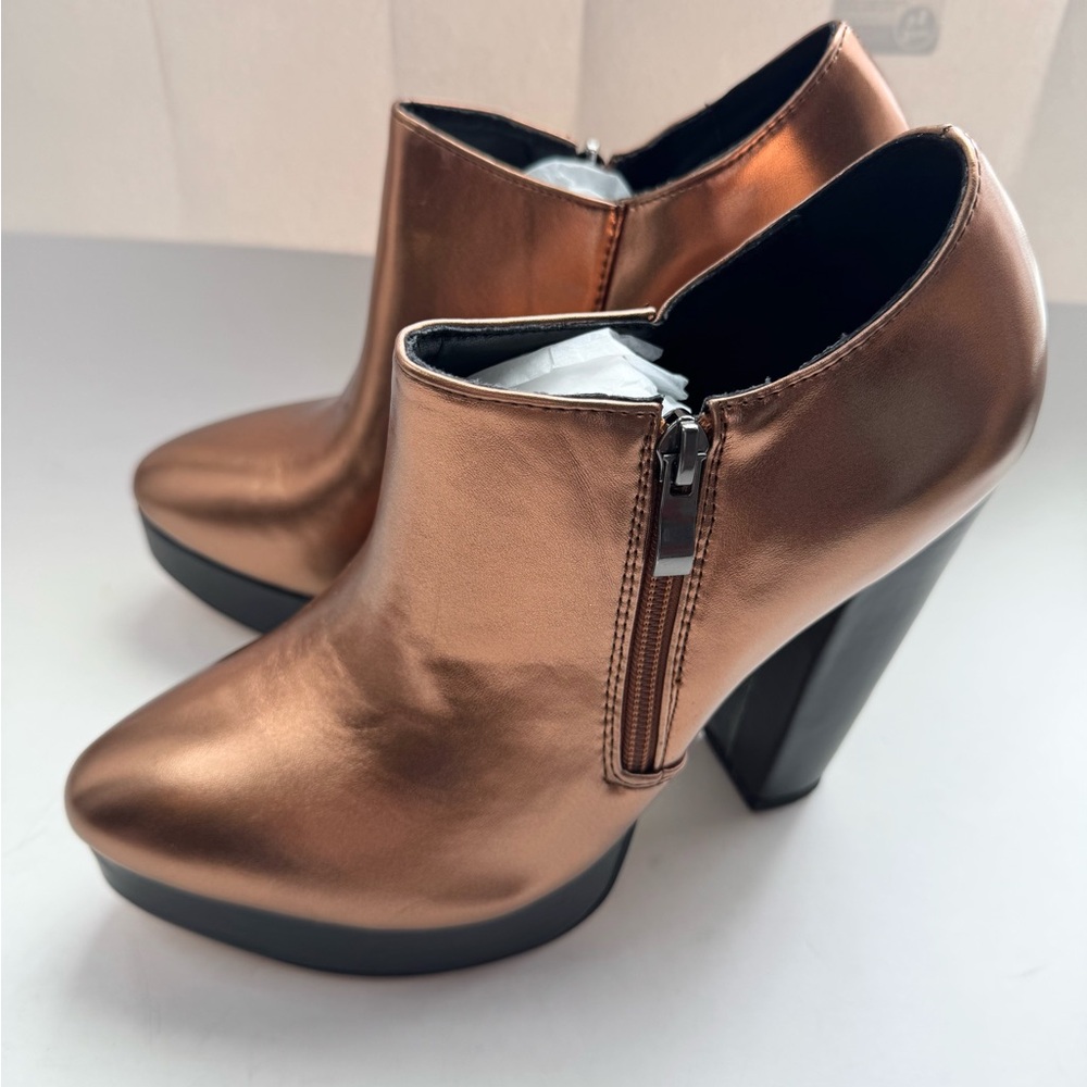 Size 9 Heels Women Trendy Block Chunky High Platform Ankle Boot Bronze Color XYD